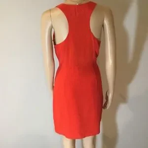 Greylin Red Orange Ruffle Front Silk Dress