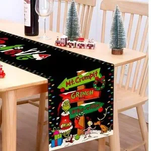 Grinch Christmas Table Runner Merry Christmas Winter Holiday Party Decorations