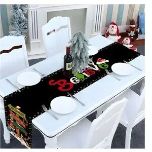 Grinch Christmas Table Runner Merry Christmas Winter Holiday Party Decorations