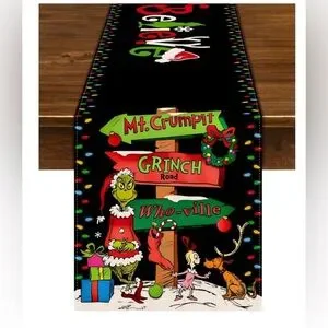 Grinch Christmas Table Runner Merry Christmas Winter Holiday Party Decorations