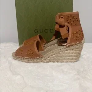 Gucci Brown Lace-Up Espadrille Wedges
