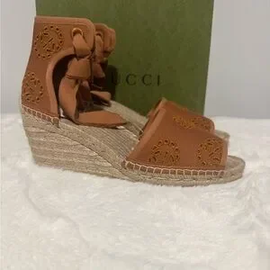 Gucci Brown Lace-Up Espadrille Wedges