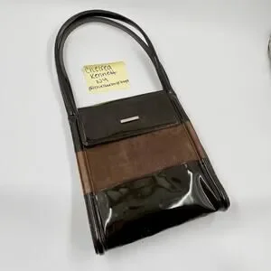 Gucci Brown Patent Leather Shoulder Bag Tote Suede 90's Y2K Vintage FLAWED