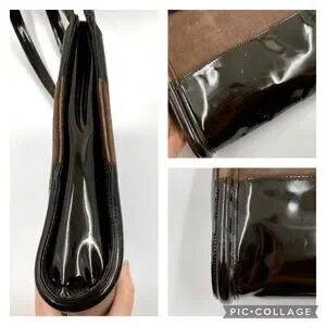 Gucci Brown Patent Leather Shoulder Bag Tote Suede 90's Y2K Vintage FLAWED