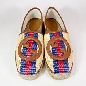 Gucci Interlocking G Raffia Leather Espadrille - Men’s 10.5