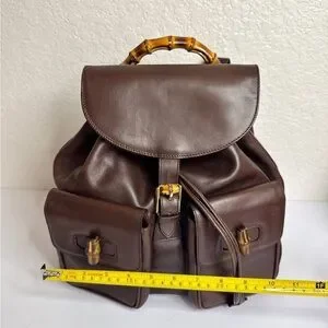 Gucci Vintage Ruck Sack Backpack Bamboo Brown Leather