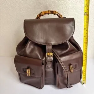 Gucci Vintage Ruck Sack Backpack Bamboo Brown Leather