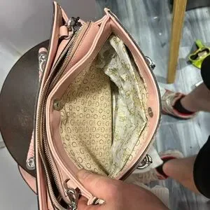 Guess Pink Satchel With Braded Handles With Silver Accents