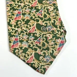 GUY LAROCHE PARIS SILK TIE Floral Wind Surfing Print Green
