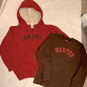 GYMBOREE COWBOY ZIP CARDIGAN HOODY & WANTED SHIRT 5 5T EUC