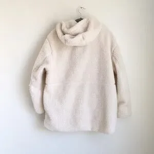 H&M HM Beige Overzised Full Zip Long Sleeve Teddy Coat Jacket Size M