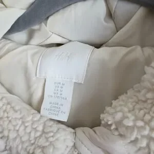 H&M HM Beige Overzised Full Zip Long Sleeve Teddy Coat Jacket Size M