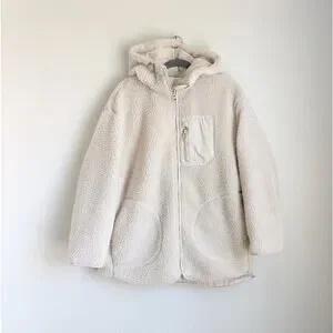 H&M HM Beige Overzised Full Zip Long Sleeve Teddy Coat Jacket size M