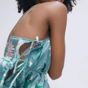 H&M NWT Floral Crop Top Turquoise Side Ties Tank Cami Ruffle Sleeveless Size M