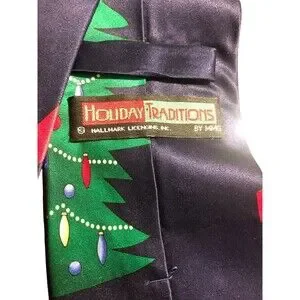 Hallmark Holiday Traditions‎ Christmas Tie 100% Silk By MMG Navy Blue