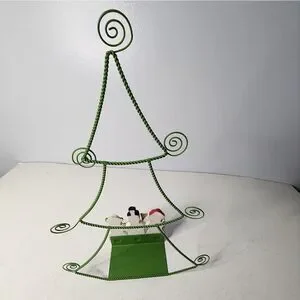 Hallmark Wire Christmas Tree W/3 Snowmen Napkin Or Christmas Card Holder