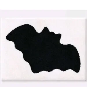 Halloween Bath Mat Black Bat White Plush Spooky Season Decor NWT