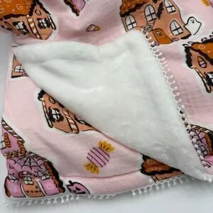 Halloween Gingerbread House Dreamy Cotton Gauze Throw Blanket Reversible Plush