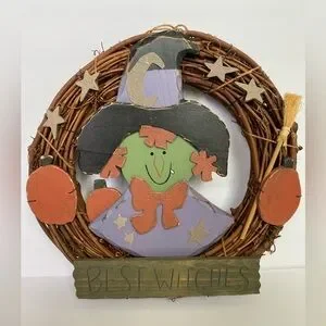 Halloween Wreath Green Witch Hag Best Witches Primitive Vintage Celestial Decor