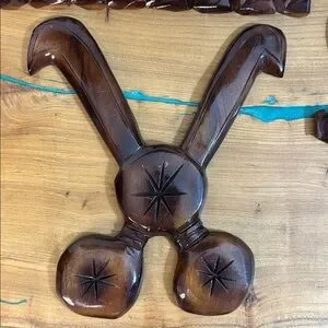 Hand Carved Rhino Wall Art – Boho Wood Decor Swords