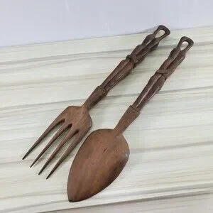 Hand Carved Wood Spoon Fork Set Salad Serving Utensils Grigg African Egyptian