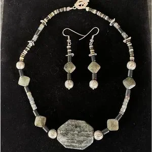 Hand Crafted One of a Kind Choker Set in Agate/Labradorite/Shell/Coral & Silver