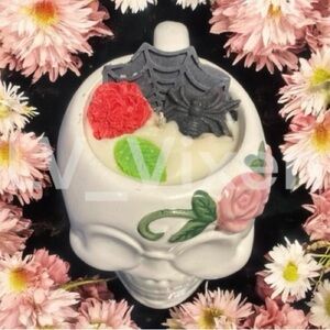 Hand Crafted Skull & Spider Candle