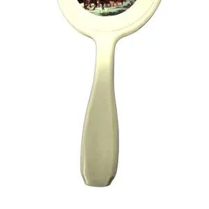 Hand Held Vanity Mirror Vintage Farmhouse Winter Dashing Snow Scene 11.5” Tall