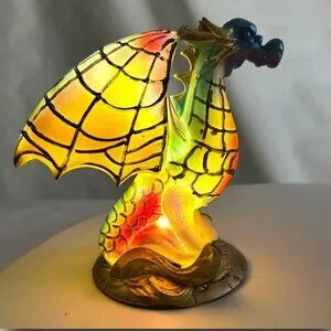 Hand-Painted Resin Dragon Lamp 5.5" Tall Multicolor Illuminated NWB Nightlight