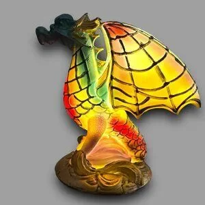 Hand-Painted Resin Dragon Lamp 5.5" Tall Multicolor Illuminated NWB Nightlight