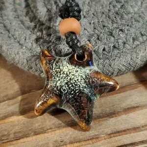 Handcrafted Artsy Circle Glazed Blue Black Porcelain Pendant Necklace