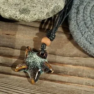 Handcrafted Artsy Circle Glazed Blue Black Porcelain Pendant Necklace