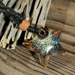 Handcrafted Artsy Circle Glazed Blue Black Porcelain Pendant Necklace