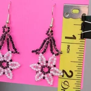 Handcrafted Black &‎ White Flower Earrings Hippie Retro 60s MOD