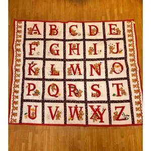 Handmade Alphabet Quilt Teddy Bear Design ABC Nursery Baby Blanket 40x32