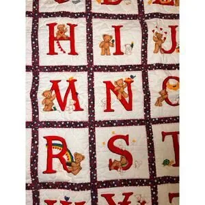 Handmade Alphabet Quilt Teddy Bear Design ABC Nursery Baby Blanket 40x32