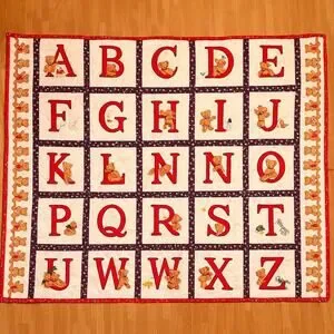 Handmade Alphabet Quilt Teddy Bear Design ABC Nursery Baby Blanket 40x32