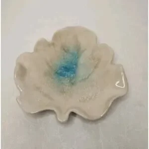 Handmade Ceramic Geode Pottery Trinket Dish Crackled Leaf 7" Dish