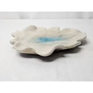 Handmade Ceramic Geode Pottery Trinket Dish Crackled Leaf 7" Dish