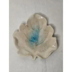 Handmade Ceramic Geode Pottery Trinket Dish Crackled Leaf 7" Dish