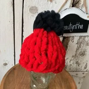 Handmade Chunky Knit Hat With Raw Wool Pom Pom