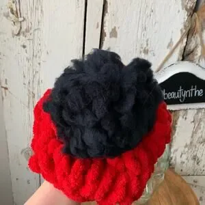 Handmade Chunky Knit Hat With Raw Wool Pom Pom