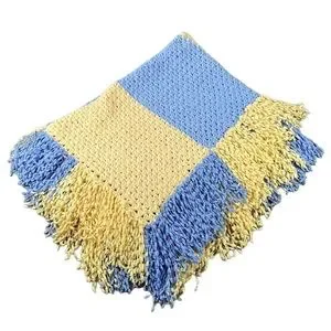 Handmade Chunky Knitted Fringe Blanket/throw. Soft Yellow Blue 35”x50”
