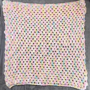 Handmade Crochet Baby Blanket Pastel‎ Colors Soft Knit Throw 36x36
