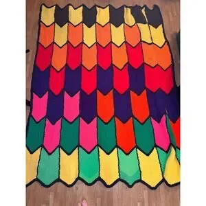 Handmade Crochet Chevron Blanket Quilt Multicolor Zig Zag Afghan Throw 68x60