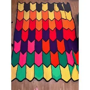 Handmade Crochet Chevron Blanket Quilt Multicolor Zig Zag Afghan Throw 68x60