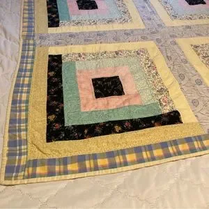 Handmade GEOMETRIC SQUARES Abstract Throw Blanket Quilt 46 X 46 Inches