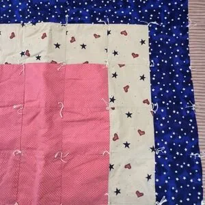 Handmade Quilt Baby Blanket Stars Hearts Pink Blue Patchwork 36" X‎ 36"