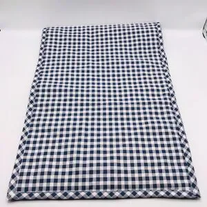 Handmade Quilted Table Runner Navy Blue Gingham W Paisley Stepping Blocks 38x13"