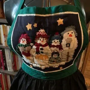 Handmade snowman Green And black Appliqué Christmas apron